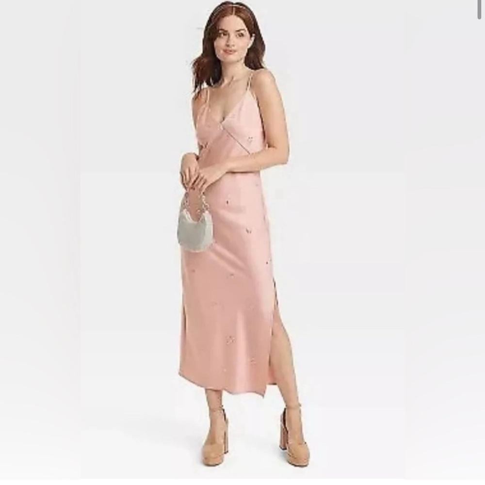 A New Day Women’s size M Dusty Pink Slip Dress with Rhinestone Embellishments